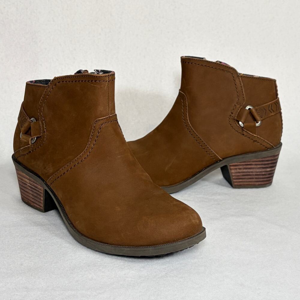 Teva Ankle Boots Womens 7 Suede Brown Leather Heel Western Boho Cowgirl Ranch